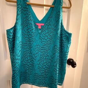Lilly Pulitzer Teal and Black Patterned Tank Top